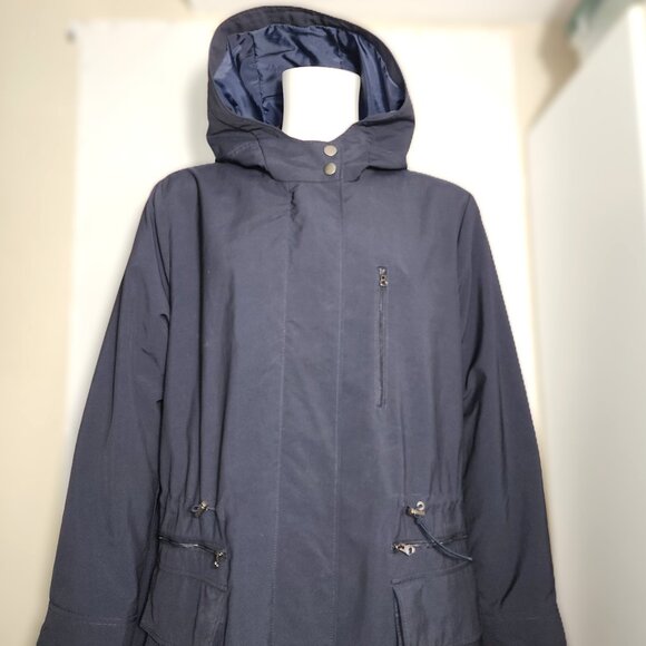 Banana Republic Women's Navy Long Hooded Drawcord Spring/Rain Coat - XL - Picture 5 of 12